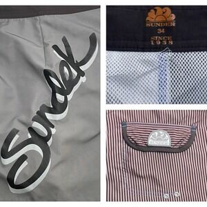 Sundek Fixed Waste Board Short Swim Trunks Mens 34 Gray Black  4"‎ inseam *READ*